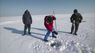 老外去查干湖围观张把头在冰面下打渔   这东北话老正宗了