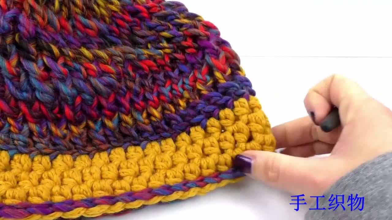 12帽子編織 秋冬彩色撞色花色花邊 保暖粗針混搭混色針織帽，DIY 手工自制