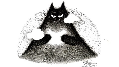 钢笔画：山猫吃月亮