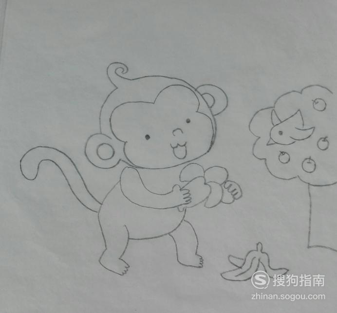 如何画吃香蕉的小猴子的简笔画优质