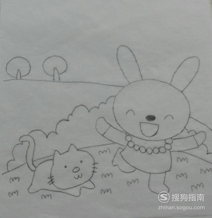 如何画戴珍珠项链的小兔的简笔画