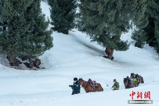 新疆民警携护边员齐腰深积雪中巡边 第1页