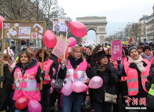 巴黎第17轮示威穿上“粉背心” 聚焦维护妇女权益 第1页