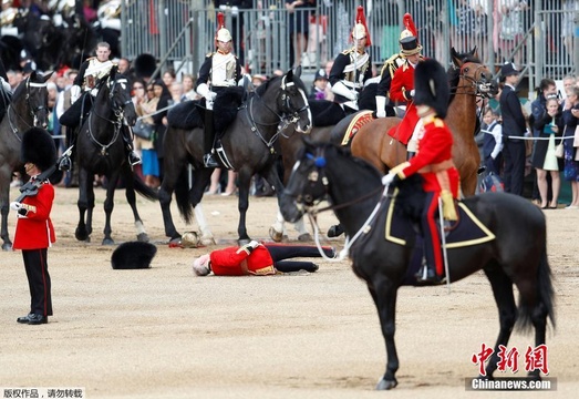 英女王生日阅兵 警卫摔下马&quot;抢镜&quot; 第1页