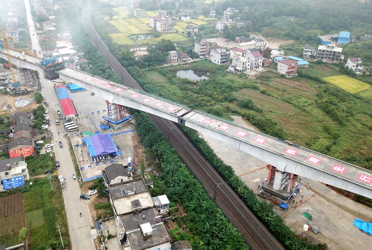 黄黄铁路范家岗特大桥跨京九铁路连续梁成功转体(4) 第4页