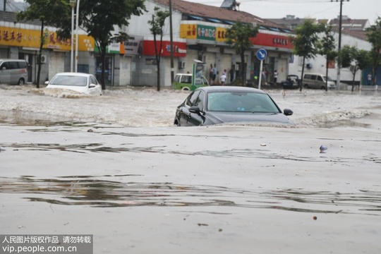 江苏丰县遭遇特大暴雨 城区部分路段积水严重 第1页