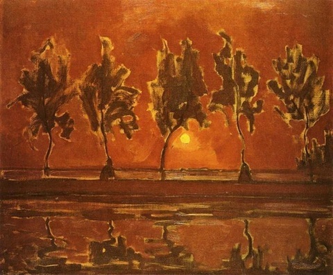 蒙德里安-Trees by the Gein: Moonrise，1907 第1页