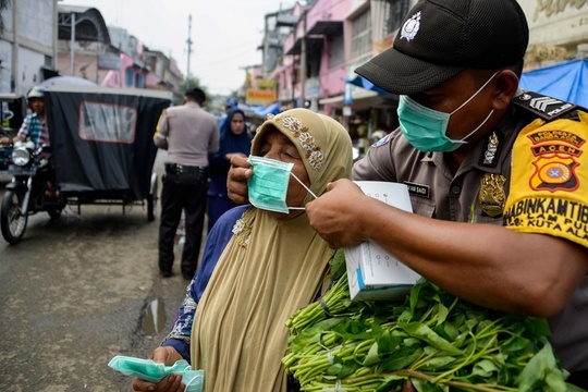 印尼多处林火致空气污染 民众戴口罩出门(4) 第4页